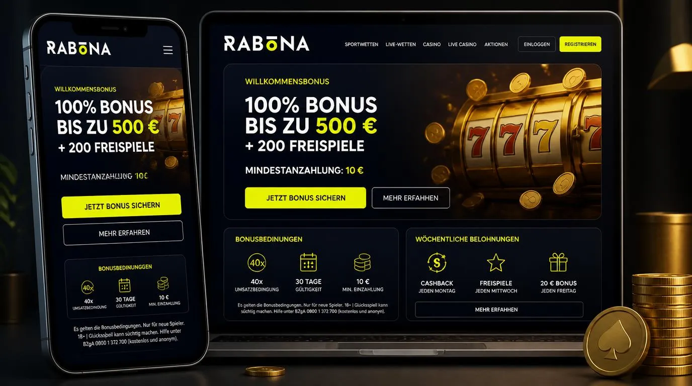 Casino-Bonusansicht mit 500-Euro-Angebot, 200 Freispielen und Mindesteinzahlung von 10 Euro