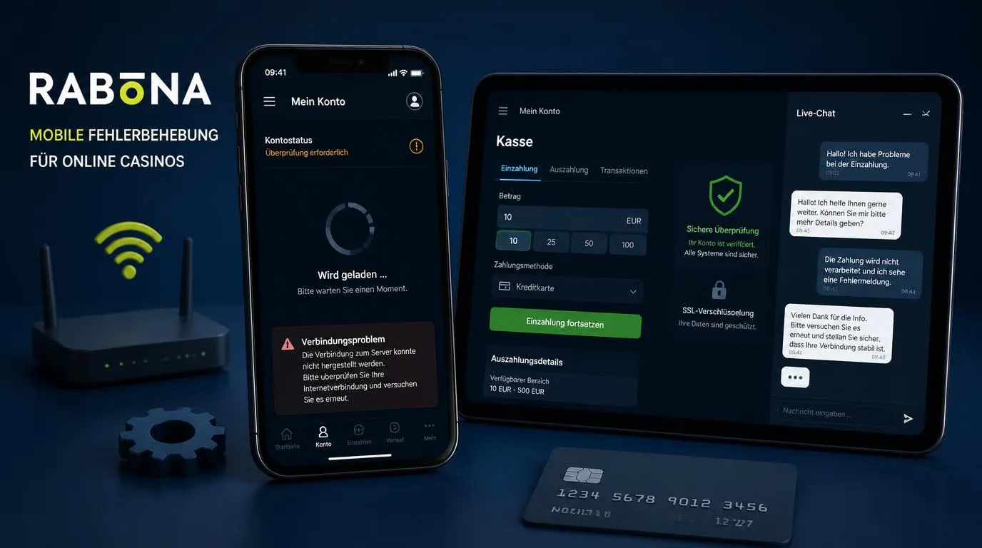 Smartphone mit Casino-App, Ladeanzeige und geöffnetem Live-Chat für mobile Fehlerhilfe